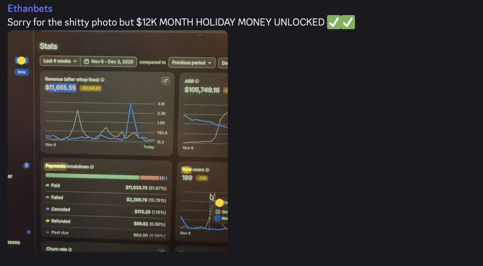 Screenshot of Ethanbets's results