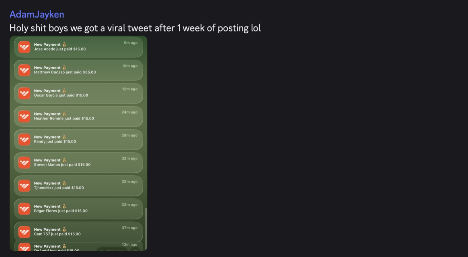 Screenshot of AdamJayken's results